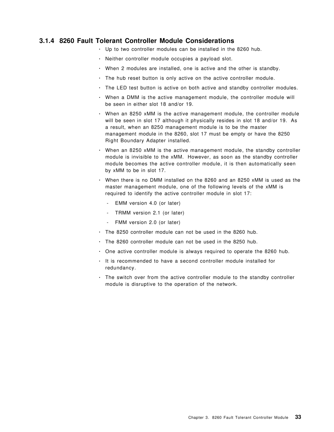 IBM manual 4 8260 Fault Tolerant Controller Module Considerations 