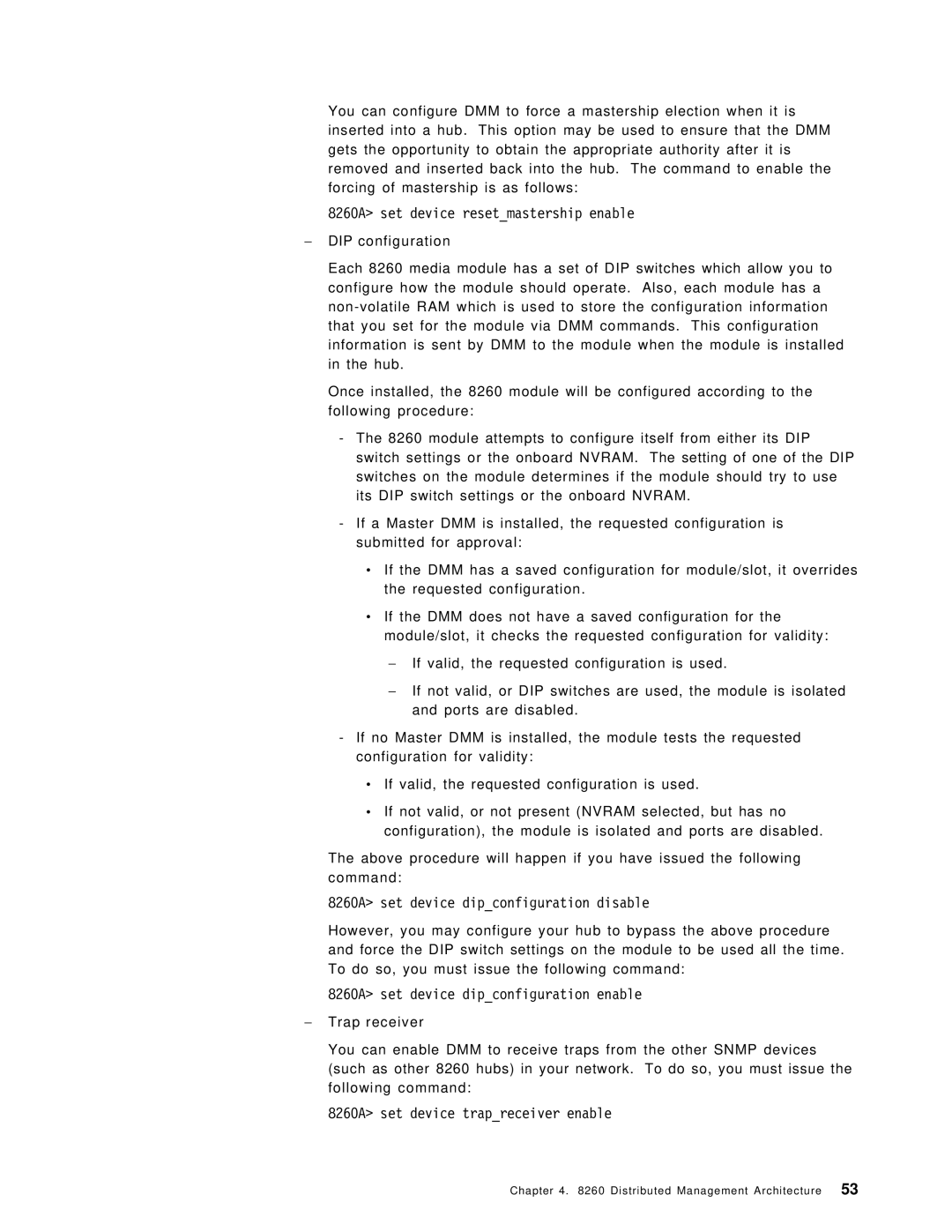 IBM manual 8260A set device resetmastership enable, 8260A set device dipconfiguration disable 