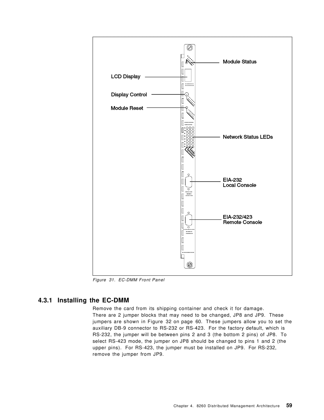 IBM 8260 manual Installing the EC-DMM, EC-DMM Front Panel 