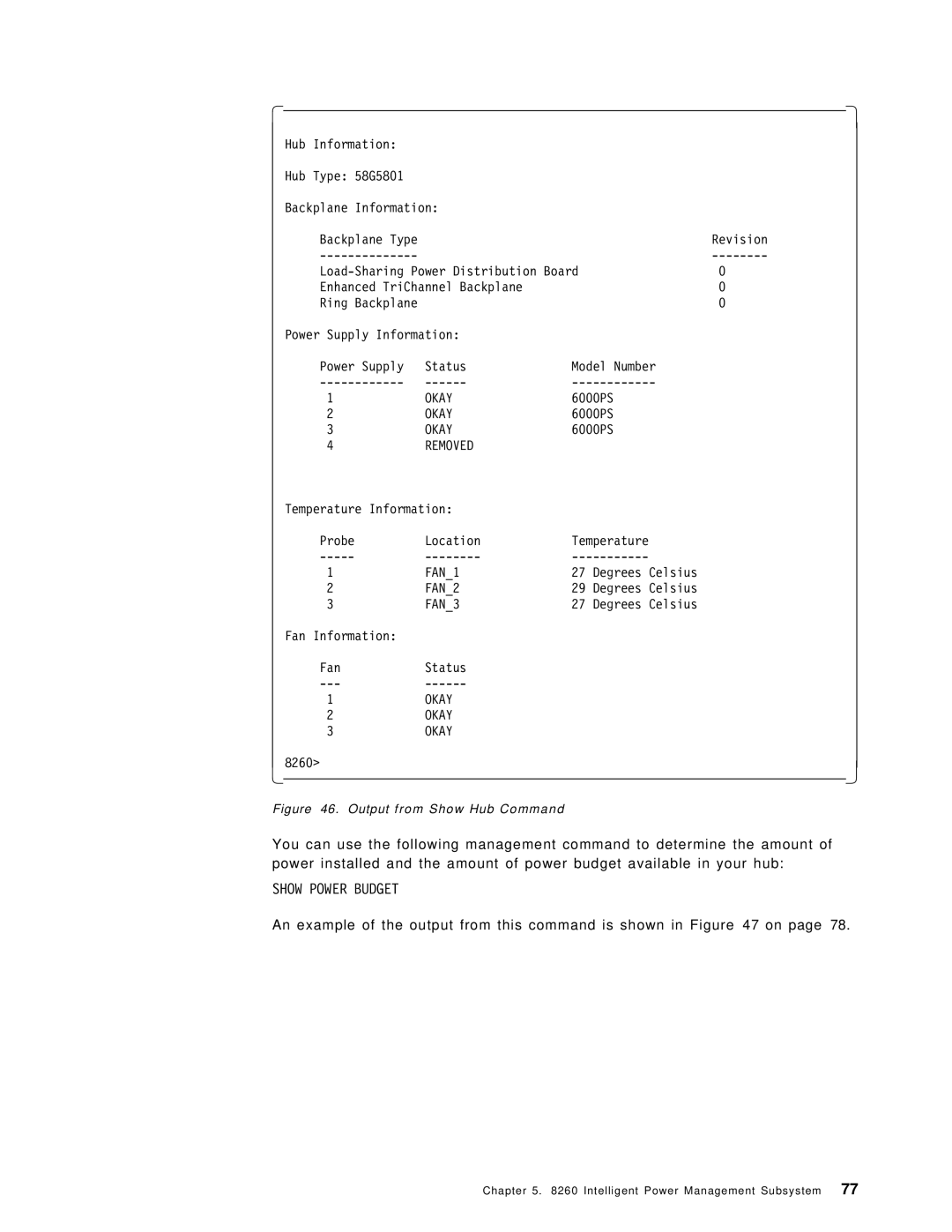 IBM 8260 manual Show Power Budget 