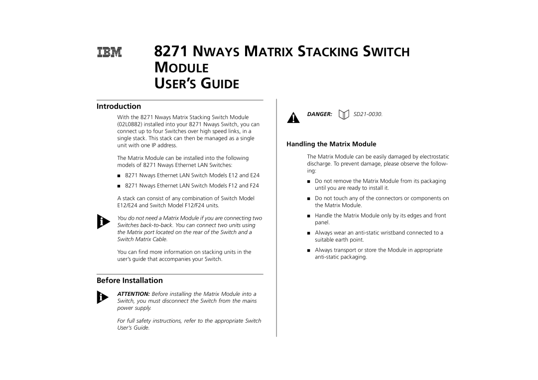 IBM 8271 manual Introduction, Before Installation, Handling the Matrix Module 