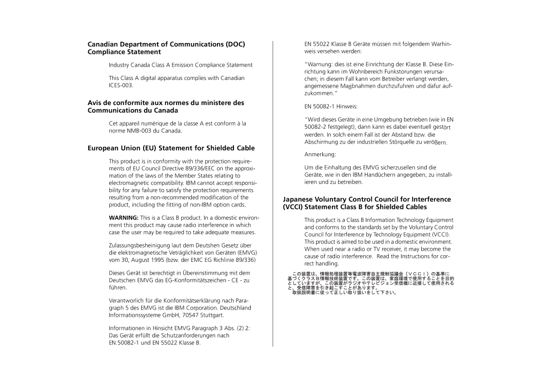 IBM 8271 manual European Union EU Statement for Shielded Cable 