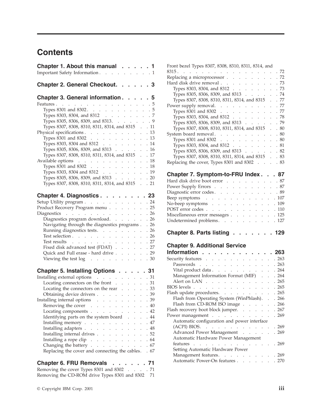 IBM 8310, 8309, 8308, 8312, 8313, 8311, 8315, 8314, 8301, 8306, 8304, 8302, 8303, 8305 manual Contents 