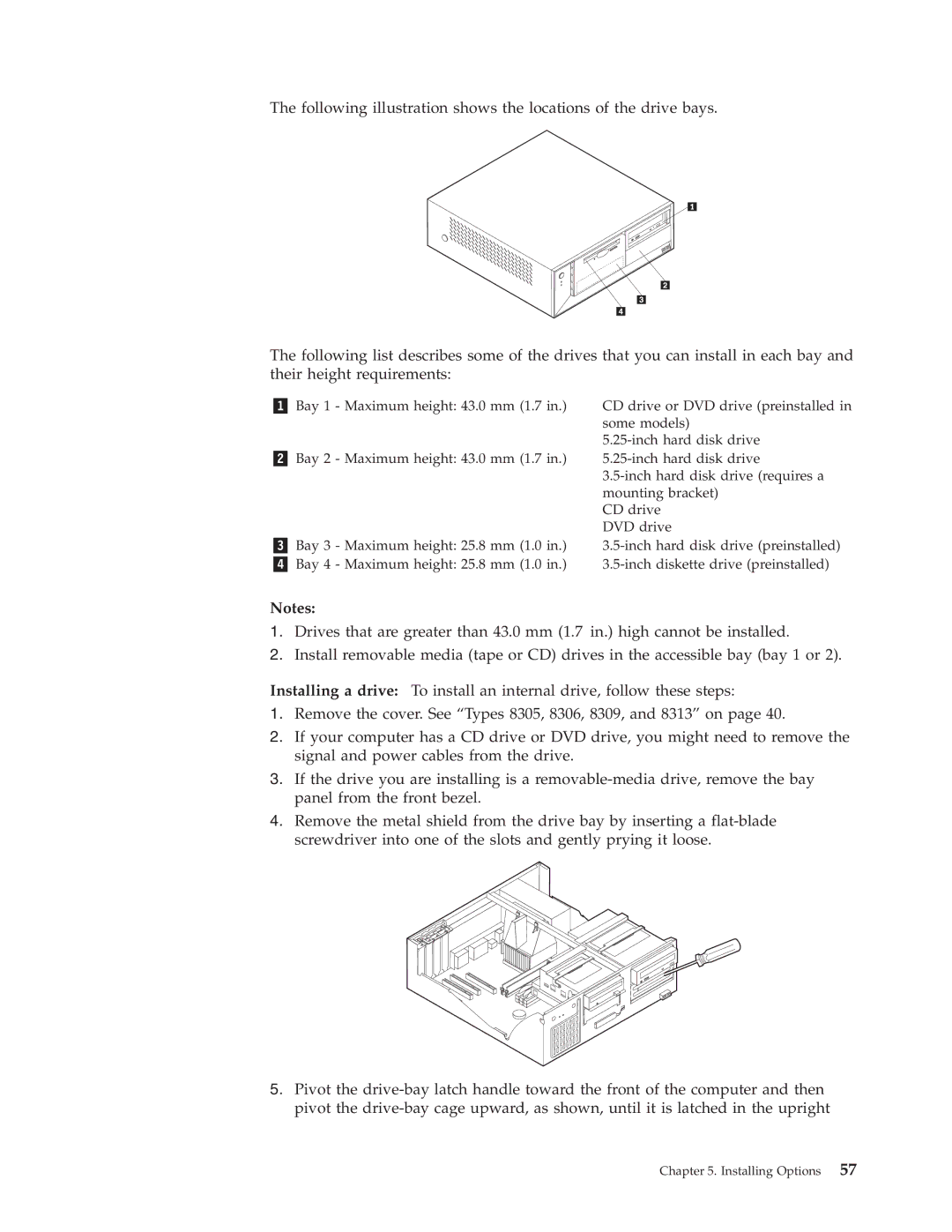 IBM 8314, 8309, 8308, 8312, 8313, 8311, 8310, 8315, 8301, 8306, 8304, 8302, 8303, 8305 manual Installing Options 