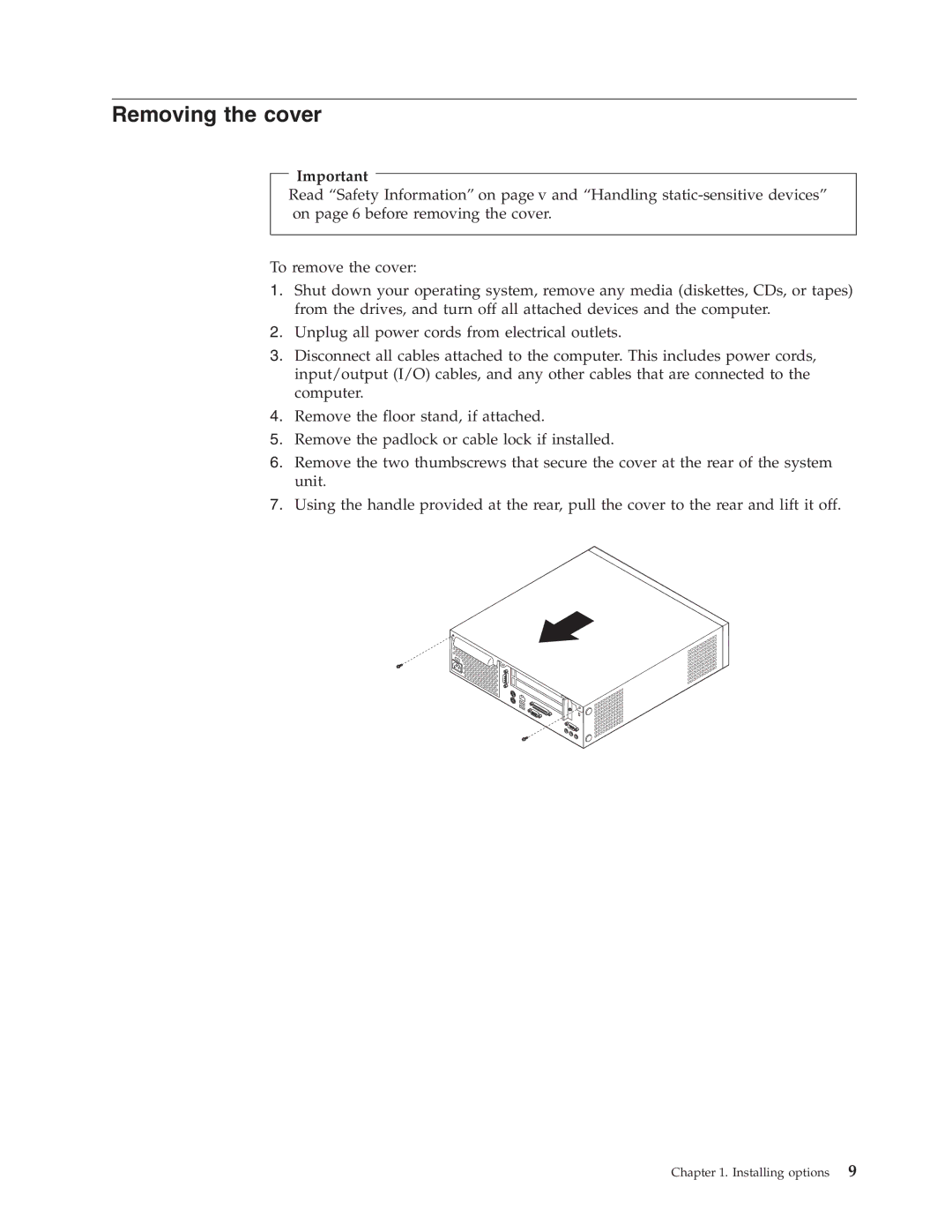 IBM 6826, 8319, 8317, 8318 manual Removing the cover 