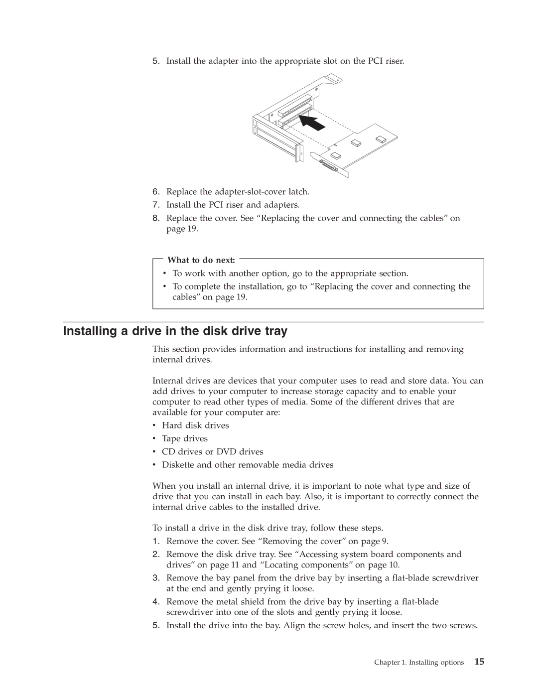 IBM 8318, 8319, 6826, 8317 manual Installing a drive in the disk drive tray, What to do next 