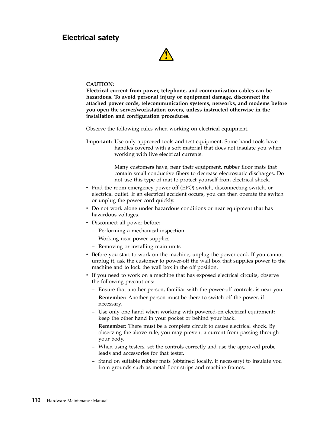 IBM 8319, 6826, 8317, 8318 manual Electrical safety 