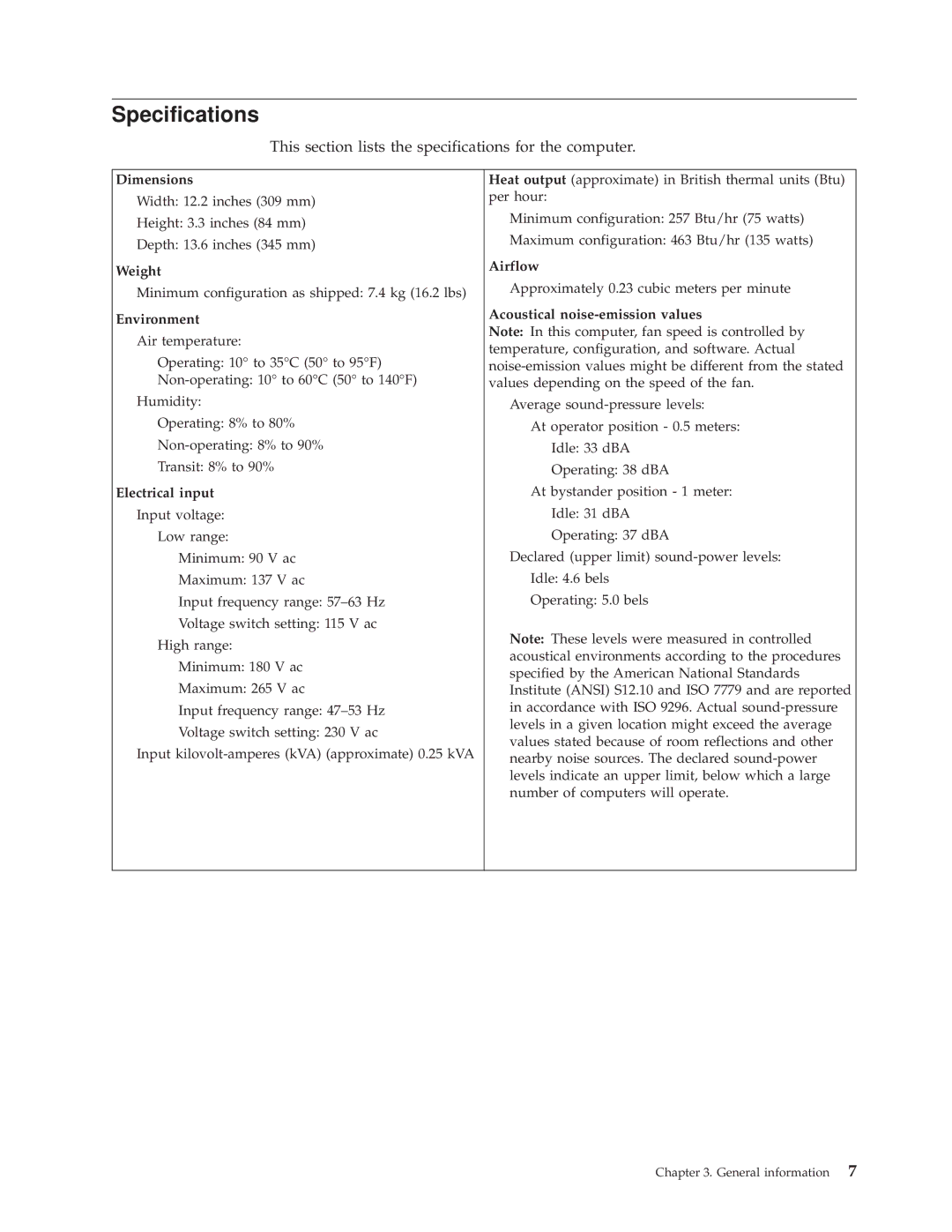 IBM 6826, 8319, 8317, 8318 manual Specifications 