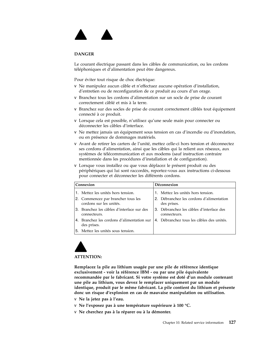 IBM 6826, 8319, 8317, 8318 manual Connexion Déconnexion 