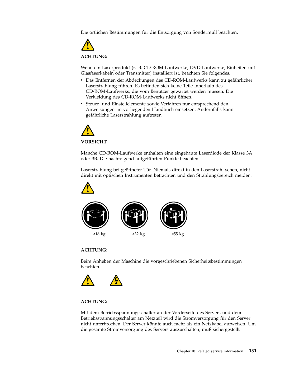 IBM 6826, 8319, 8317, 8318 manual ≥18 kg ≥32 kg ≥55 kg 