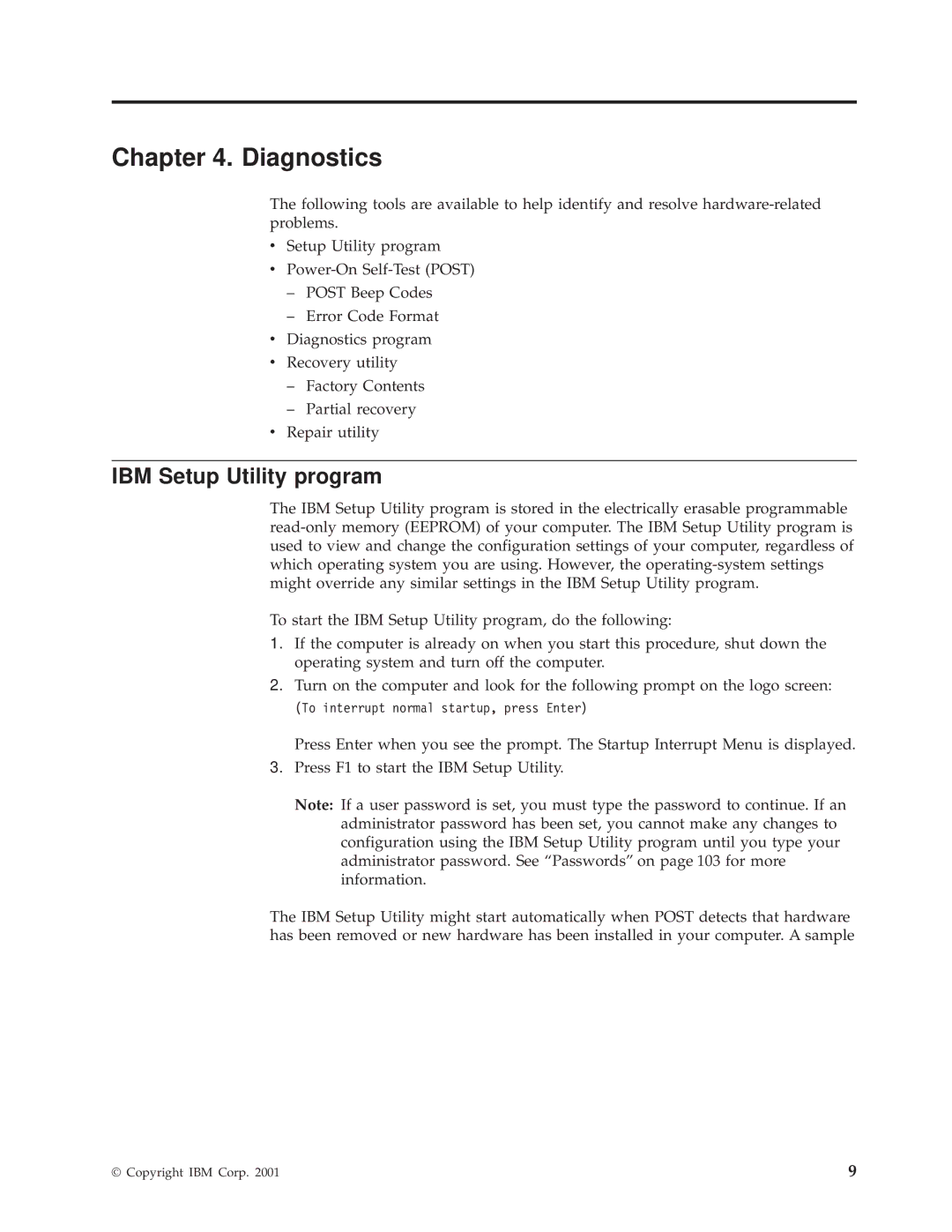 IBM 8318, 8319, 6826, 8317 manual Diagnostics, IBM Setup Utility program 