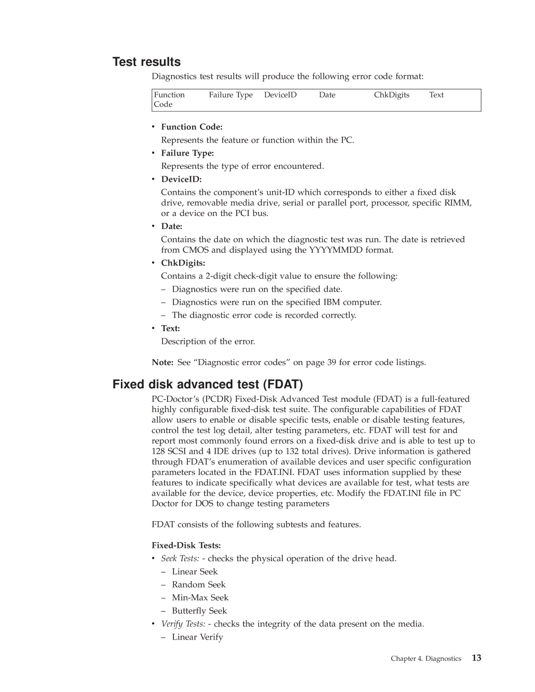 IBM 8318, 8319, 6826, 8317 manual Test results, Fixed disk advanced test Fdat 