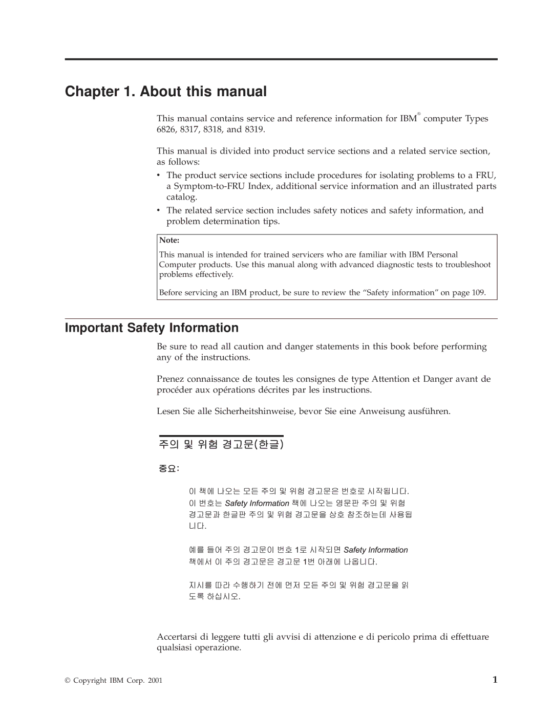 IBM 8318, 8319, 6826, 8317 About this manual, Important Safety Information 