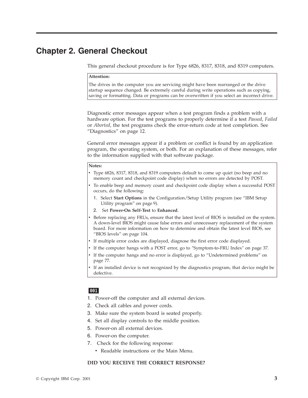 IBM 6826, 8319, 8317, 8318 manual General Checkout, Set Power-On Self-Test to Enhanced 