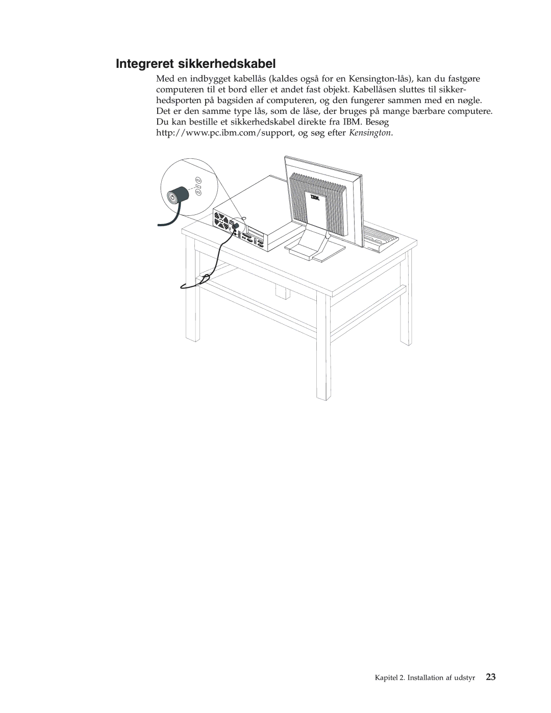 IBM 8429, 8419, 8416, 8183, 8417, 8184, 8418, 8320 manual Integreret sikkerhedskabel 