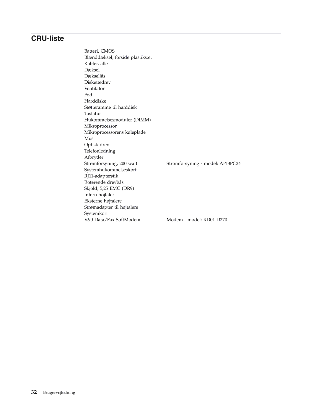 IBM 8417, 8419, 8416, 8183, 8429, 8184, 8418, 8320 manual CRU-liste 