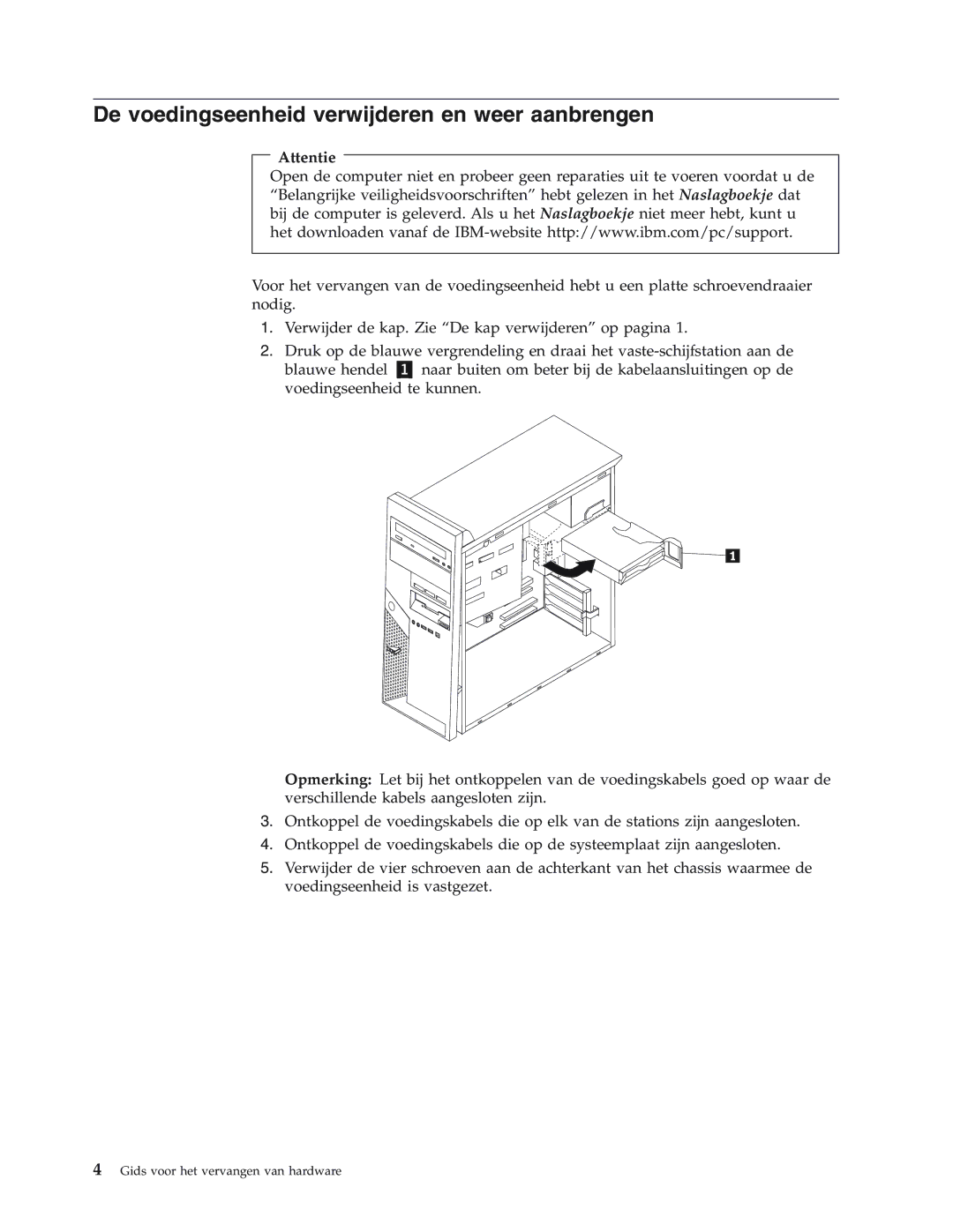 IBM 8422, 8423, 8427, 8144, 8146 manual De voedingseenheid verwijderen en weer aanbrengen 