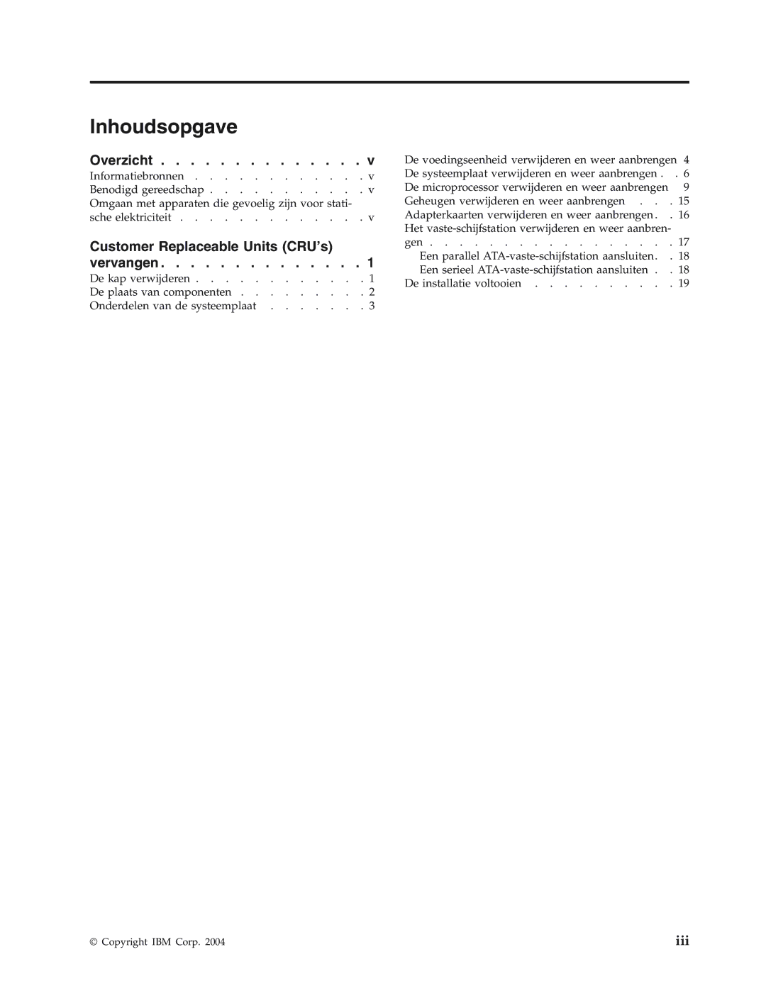 IBM 8423, 8427, 8422, 8144, 8146 manual Inhoudsopgave 