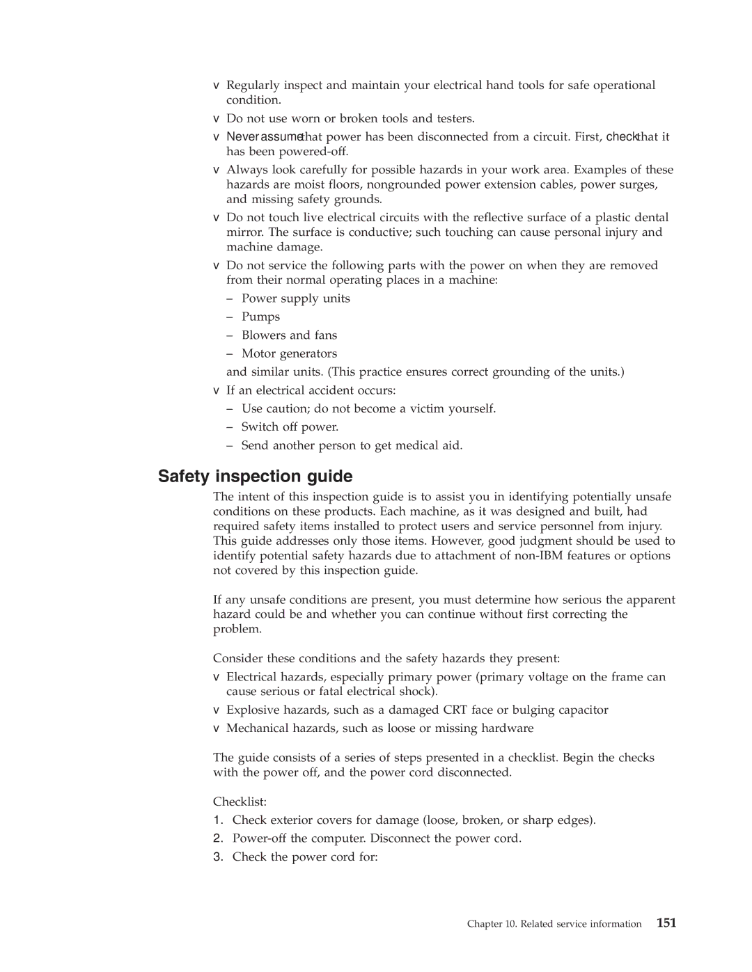 IBM 8316, 8434, 8199, 8198, 8191, 2296 manual Safety inspection guide 