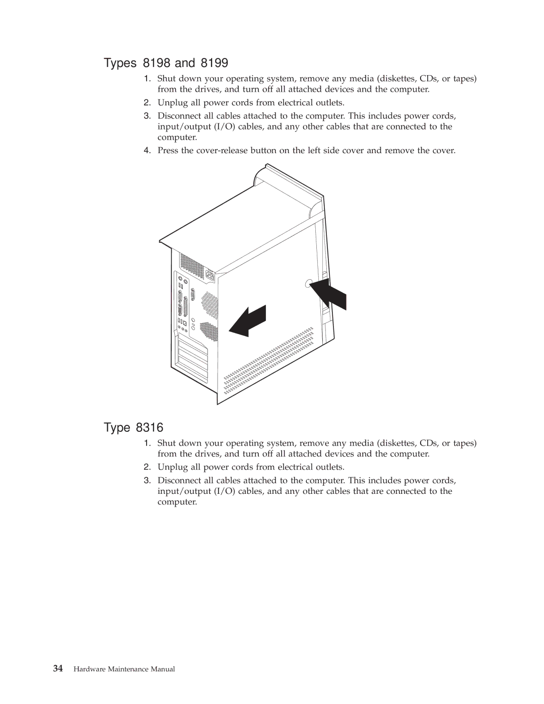 IBM 8191, 8434, 8316, 8199, 2296 manual Types 8198 