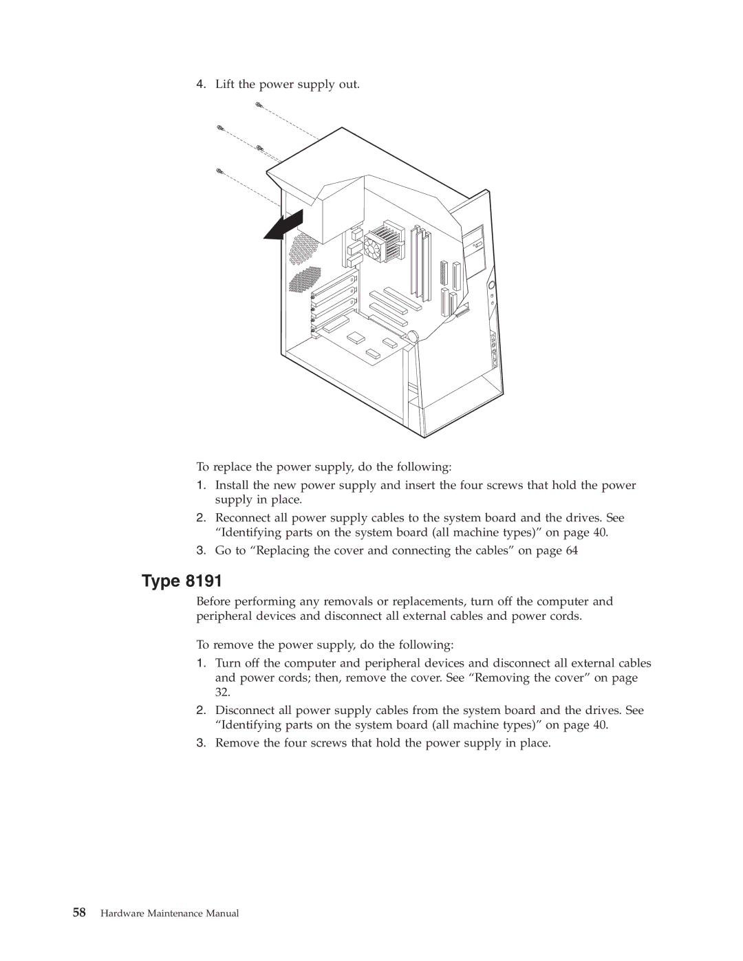 IBM 8191, 8434, 8316, 8199, 8198, 2296 manual Type 