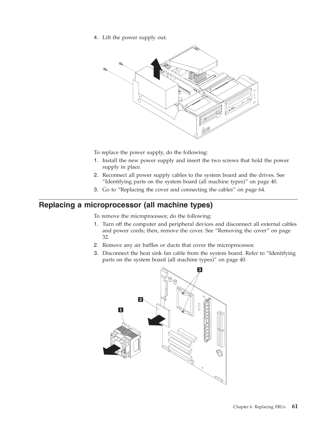 IBM 8316, 8434, 8199, 8198, 8191, 2296 manual Replacing a microprocessor all machine types 