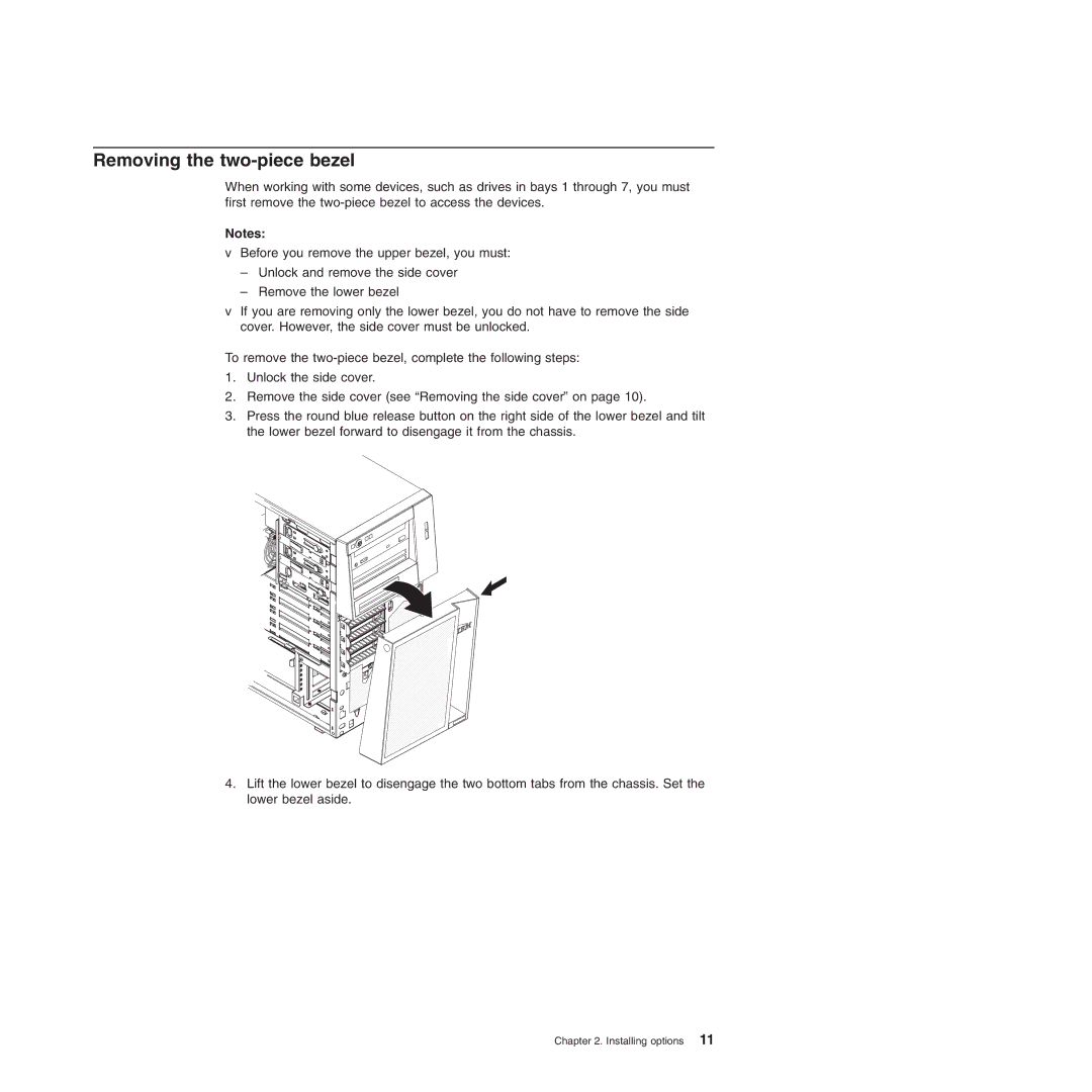 IBM 8490, 8485 manual Removing the two-piece bezel 