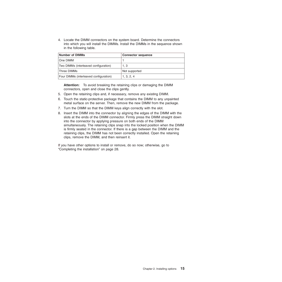 IBM 8490, 8485 manual Number of DIMMs Connector sequence 