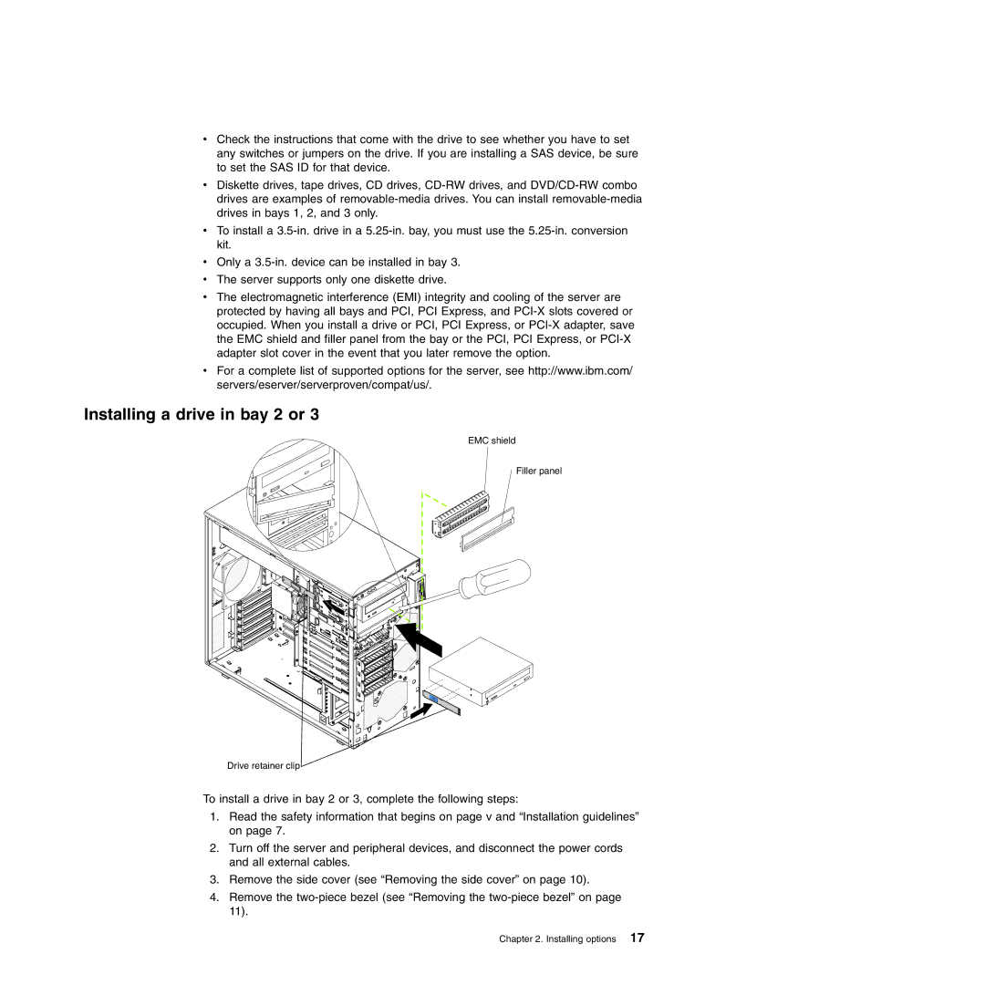 IBM 8490, 8485 manual Installing a drive in bay 2 or 