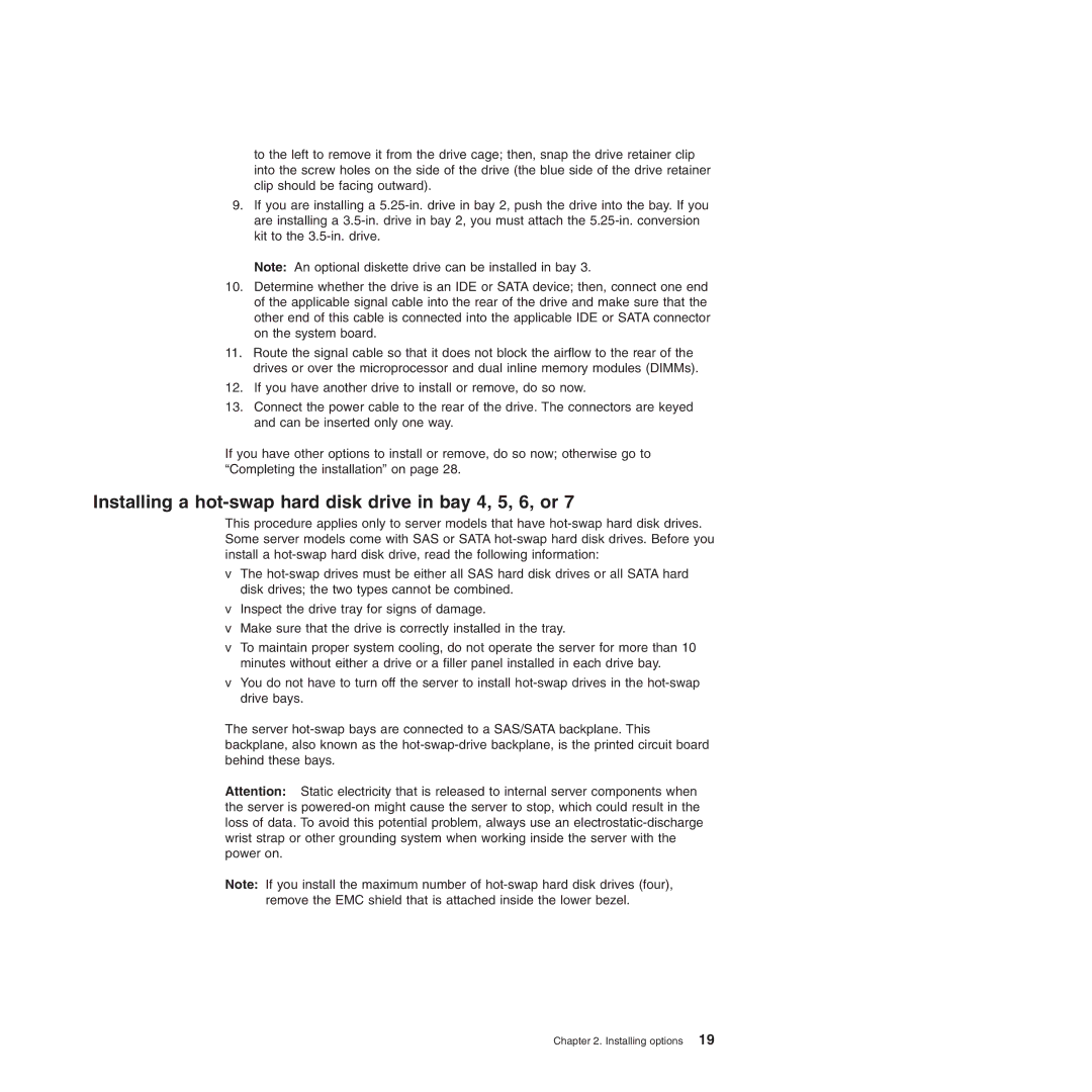 IBM 8490, 8485 manual Installing a hot-swap hard disk drive in bay 4, 5, 6, or 