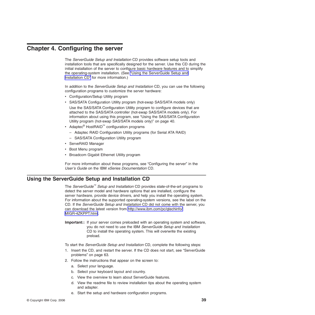 IBM 8490, 8485 manual Configuring the server, Using the ServerGuide Setup and Installation CD 