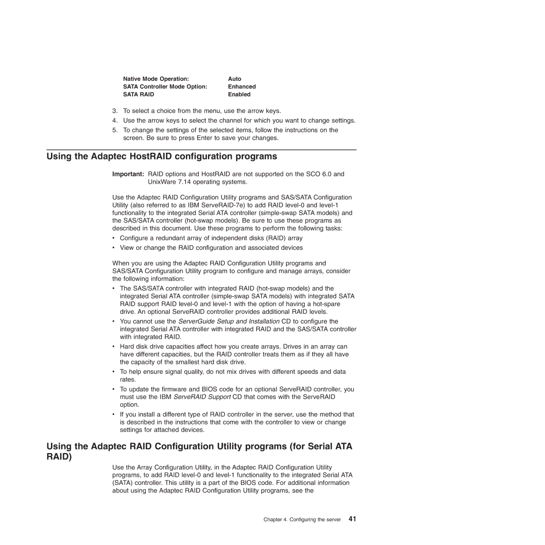 IBM 8490, 8485 manual Using the Adaptec HostRAID configuration programs 