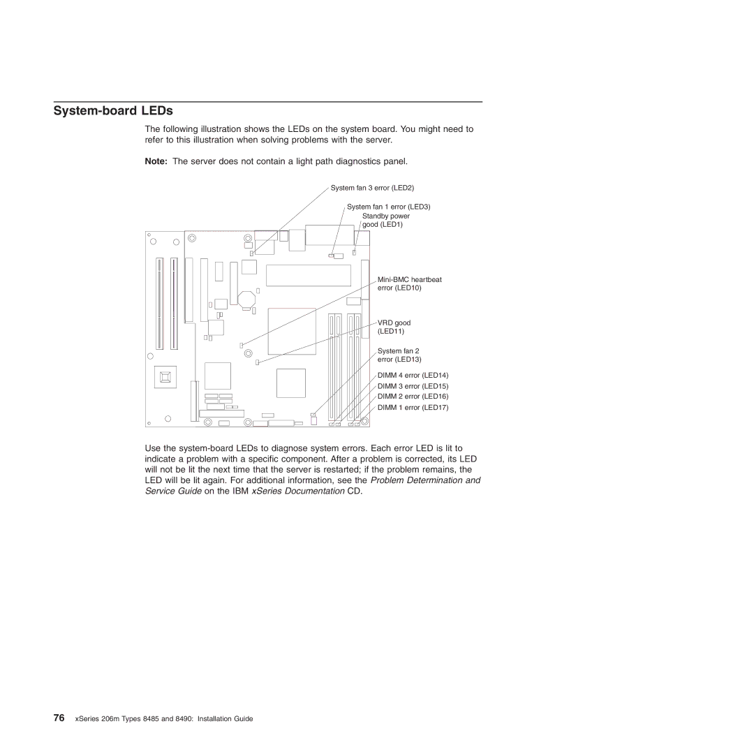 IBM 8485, 8490 manual System-board LEDs 