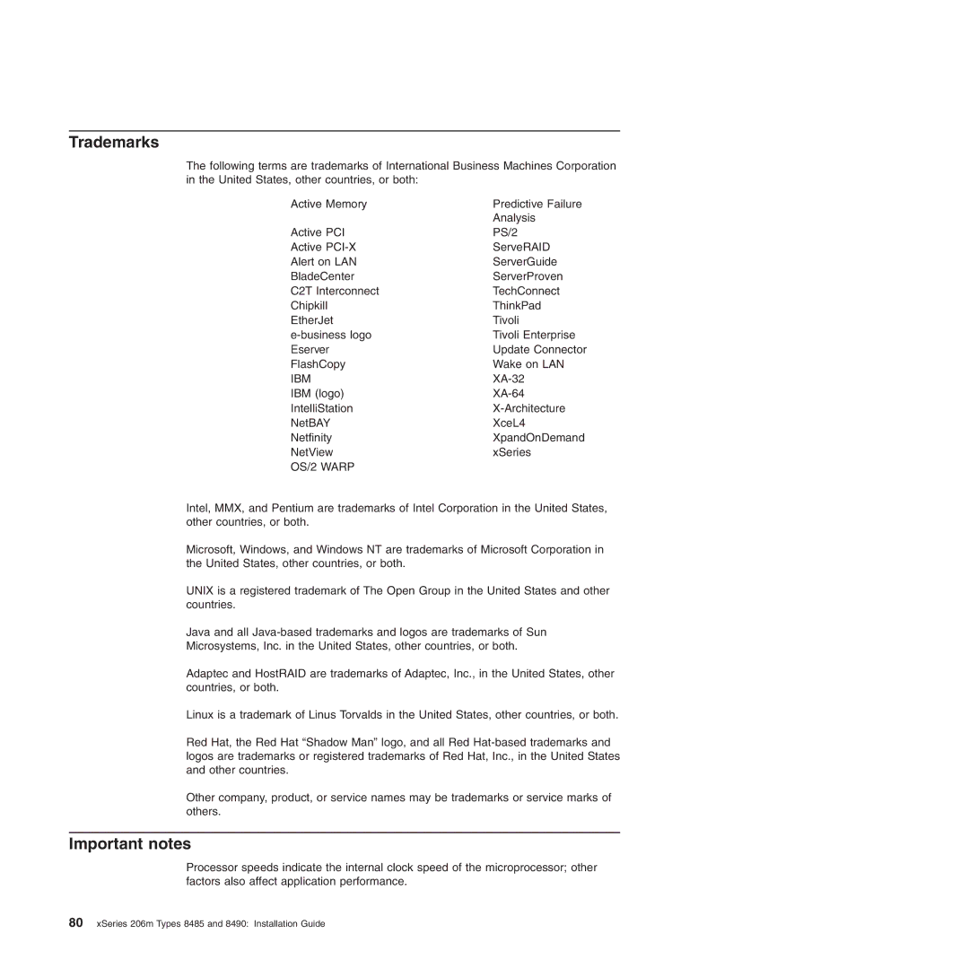 IBM 8485, 8490 manual Trademarks, Important notes 