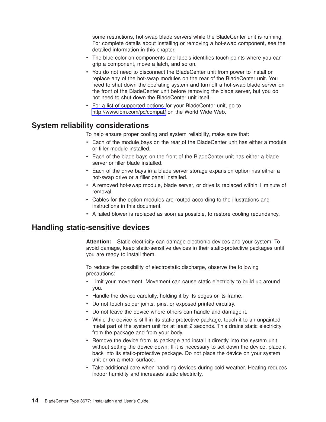 IBM 8677 manual System reliability considerations, Handling static-sensitive devices 