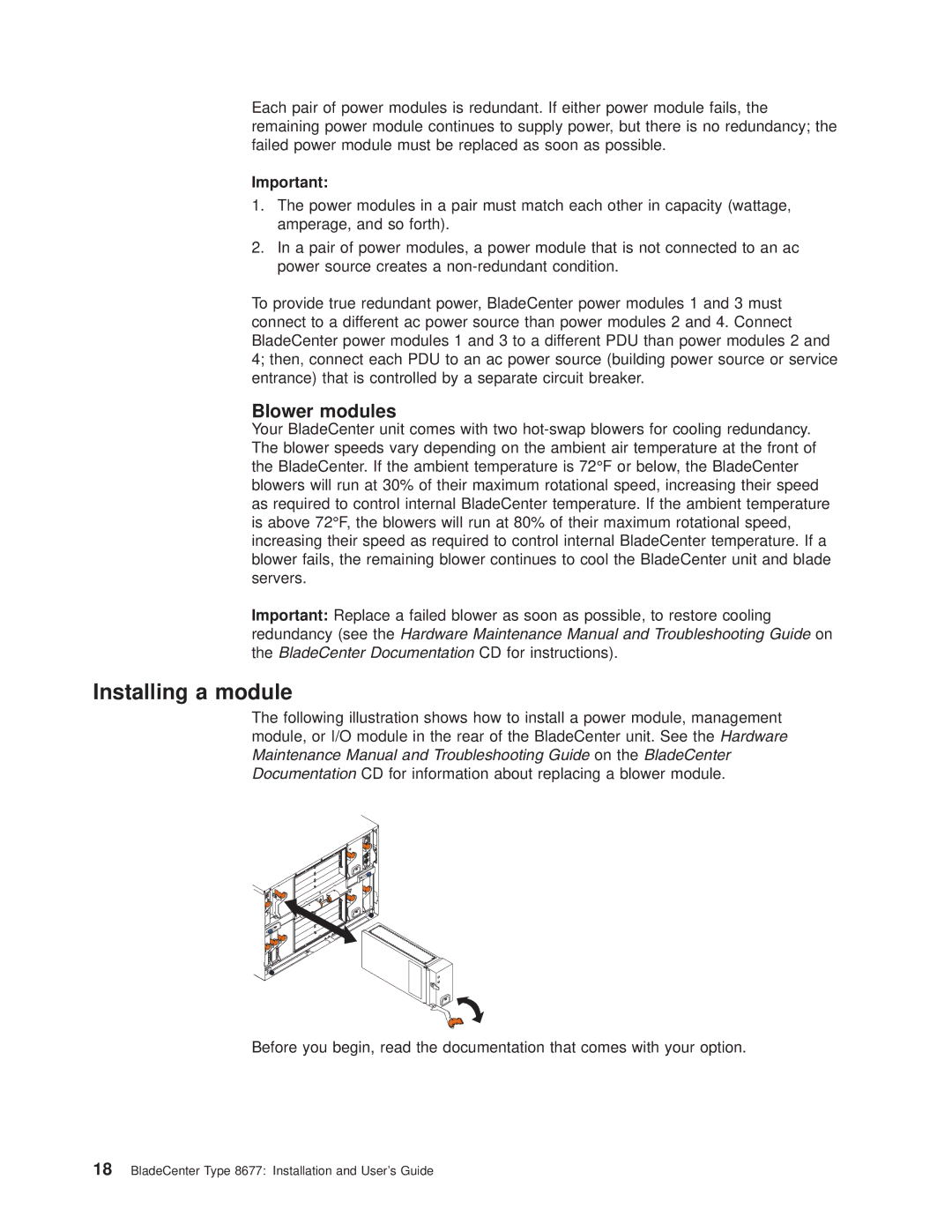 IBM 8677 manual Installing a module, Blower modules 