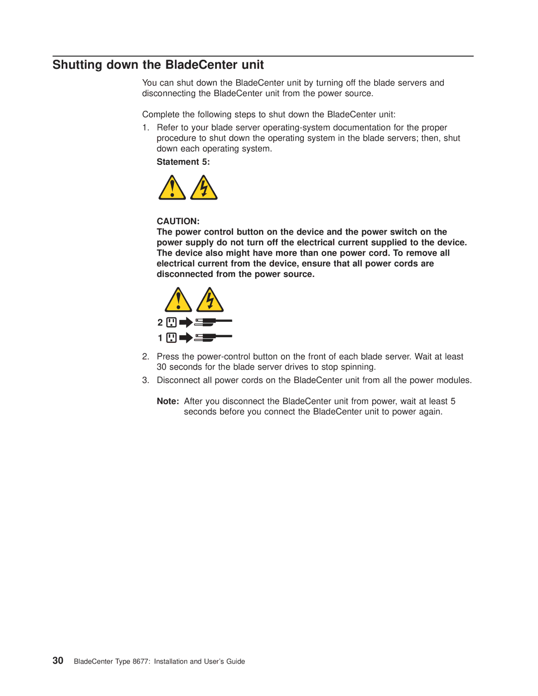 IBM 8677 manual Shutting down the BladeCenter unit 