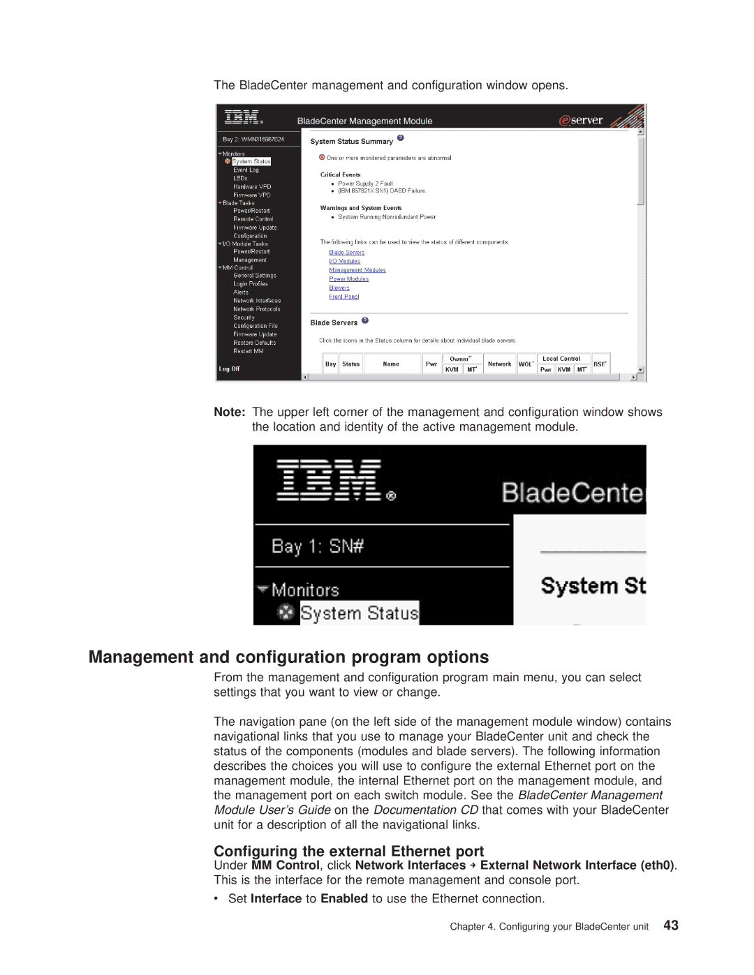 IBM 8677 manual Management and configuration program options, Configuring the external Ethernet port 