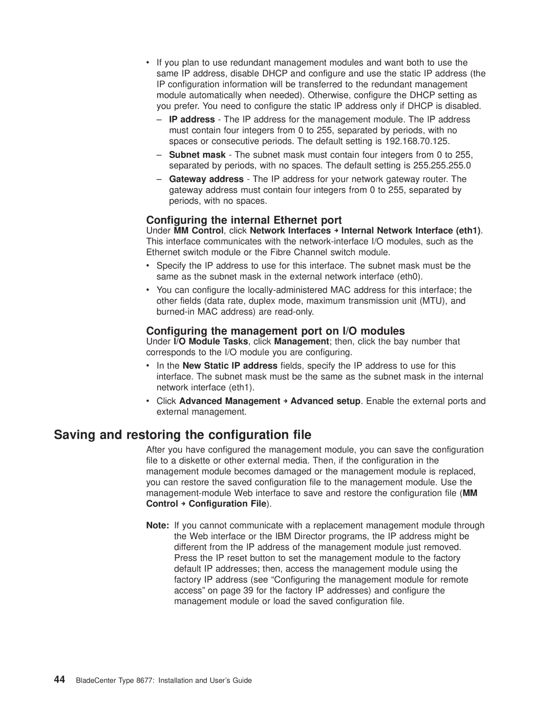 IBM 8677 manual Saving and restoring the configuration file, Configuring the internal Ethernet port 