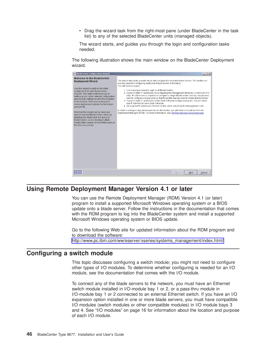 IBM 8677 manual Using Remote Deployment Manager Version 4.1 or later, Configuring a switch module 