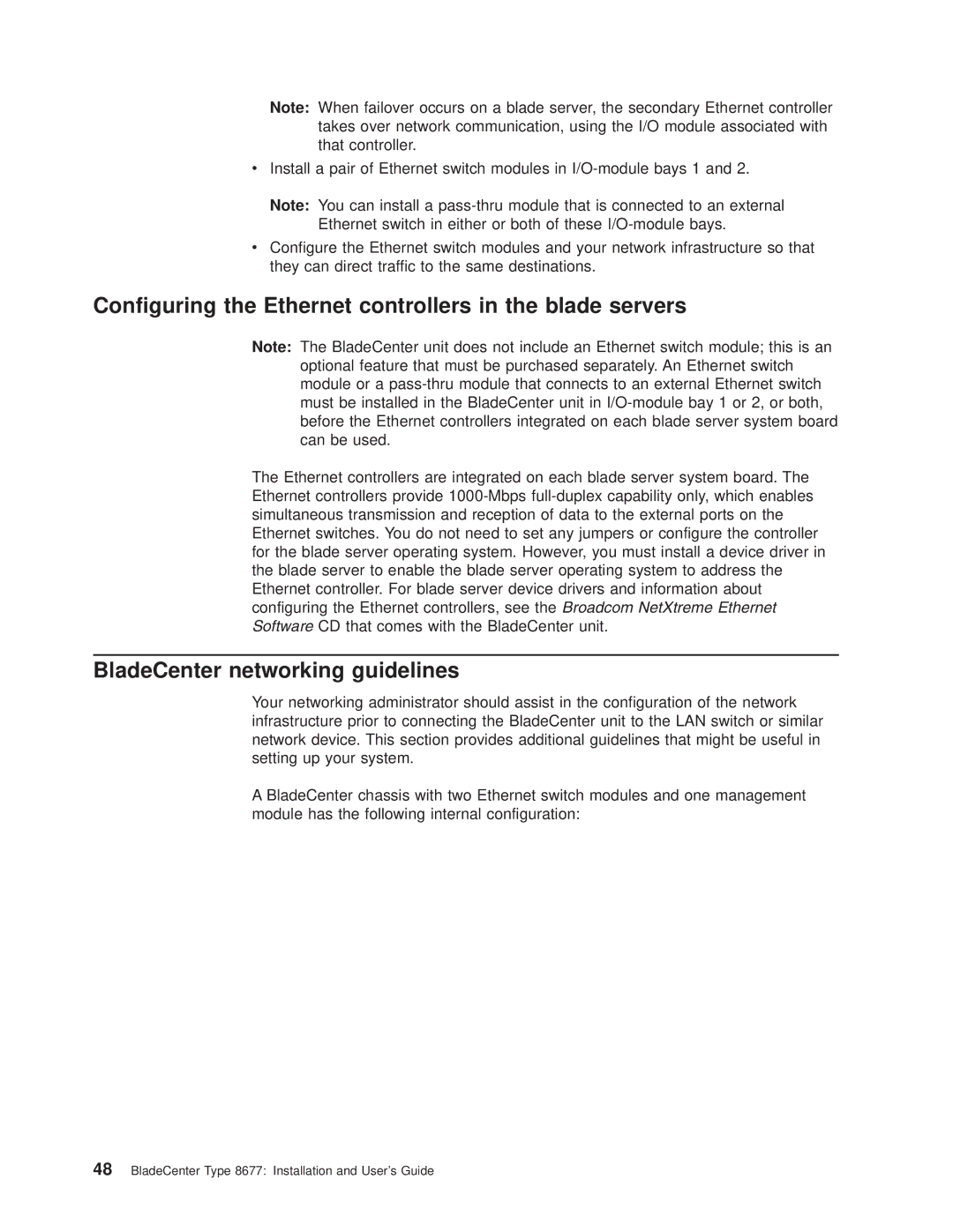 IBM 8677 manual Configuring the Ethernet controllers in the blade servers, BladeCenter networking guidelines 