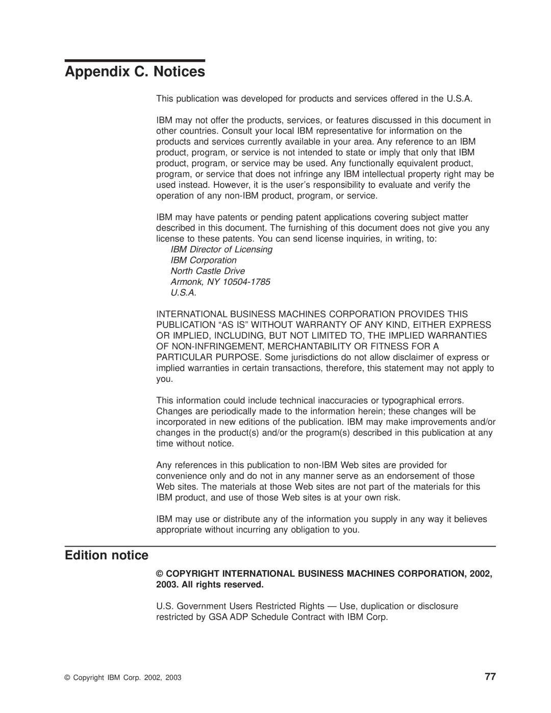 IBM 8677 manual Appendix C. Notices, Edition notice 