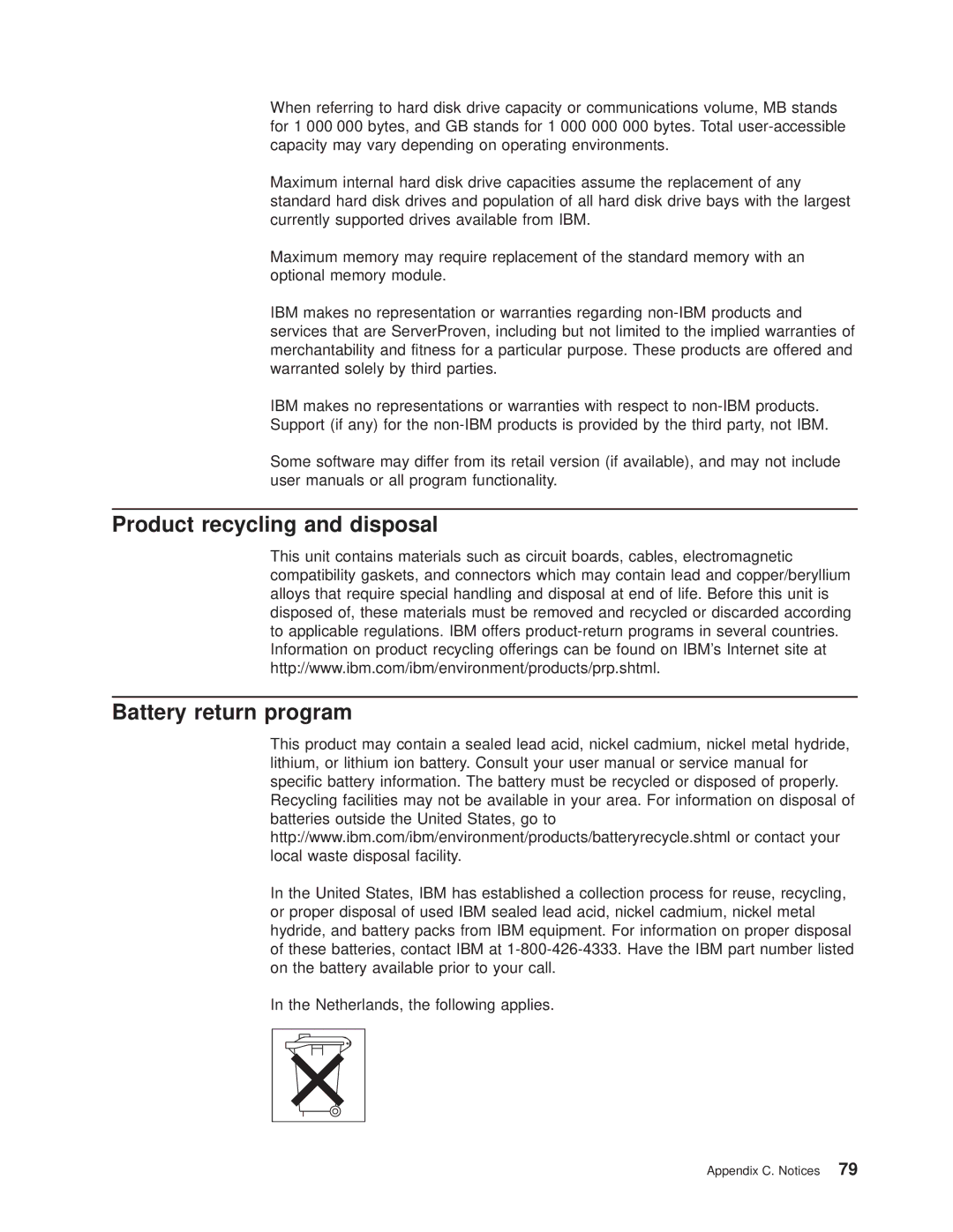 IBM 8677 manual Product recycling and disposal Battery return program 