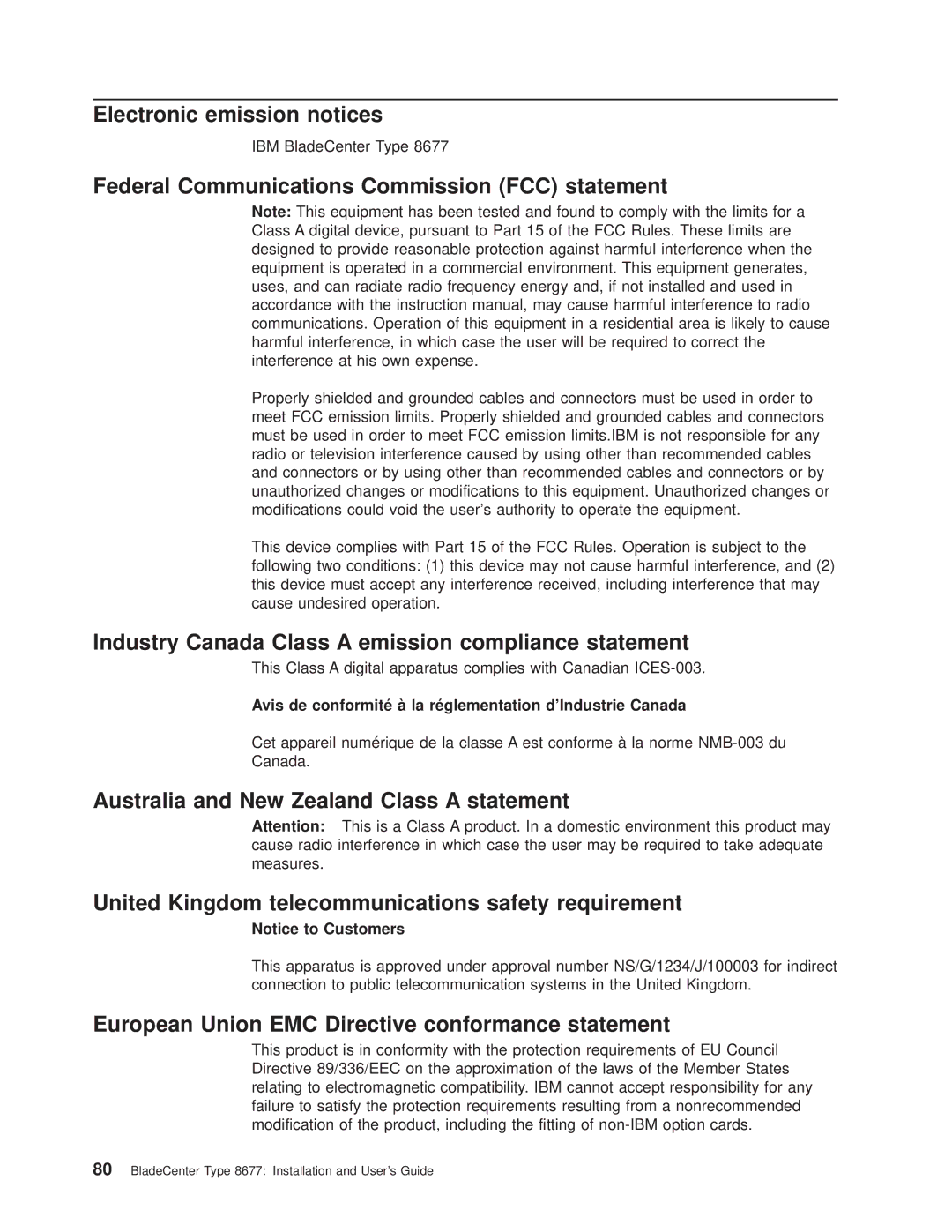 IBM 8677 manual Electronic emission notices, Federal Communications Commission FCC statement 