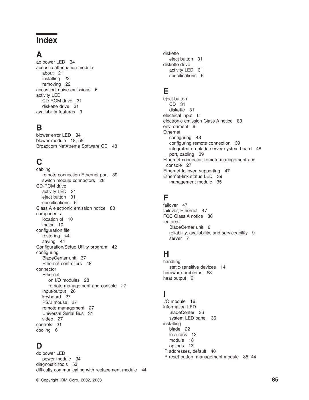 IBM 8677 manual Index 