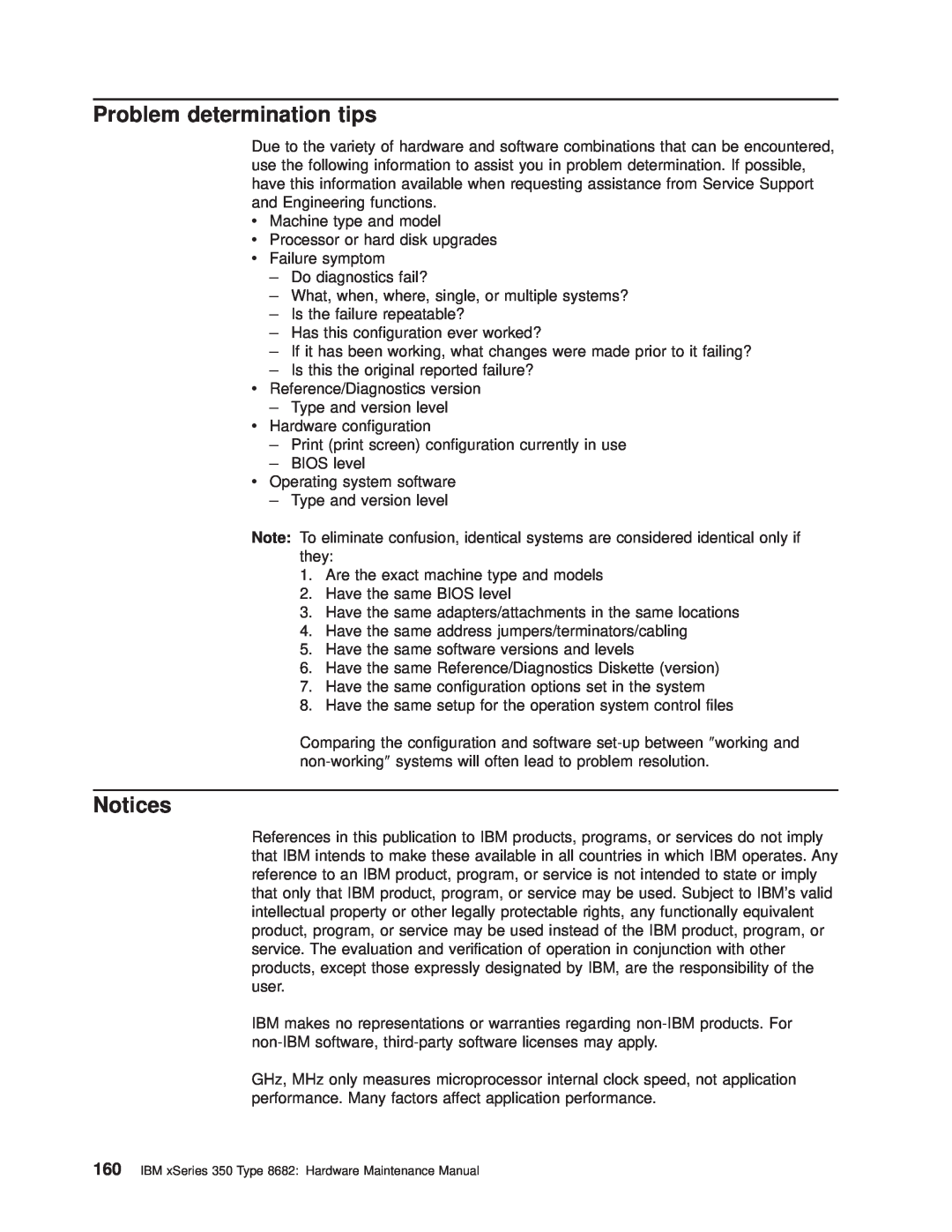 IBM 8682 manual Problem determination tips, Notices 