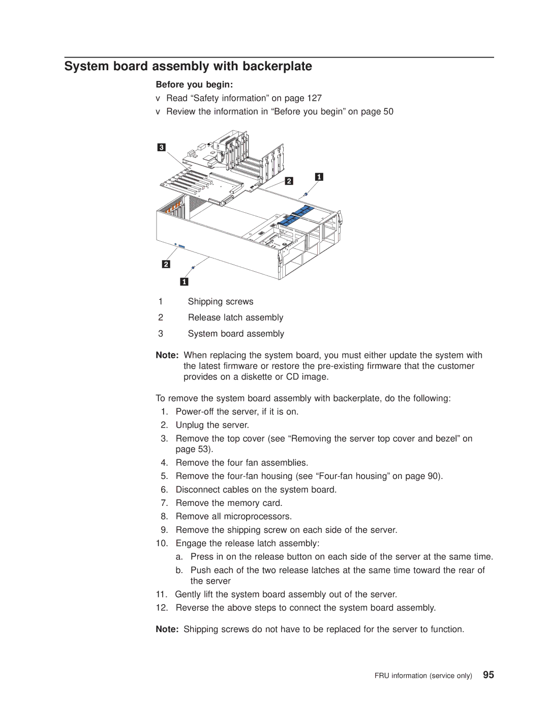 IBM 8682 manual System board assembly with backerplate 