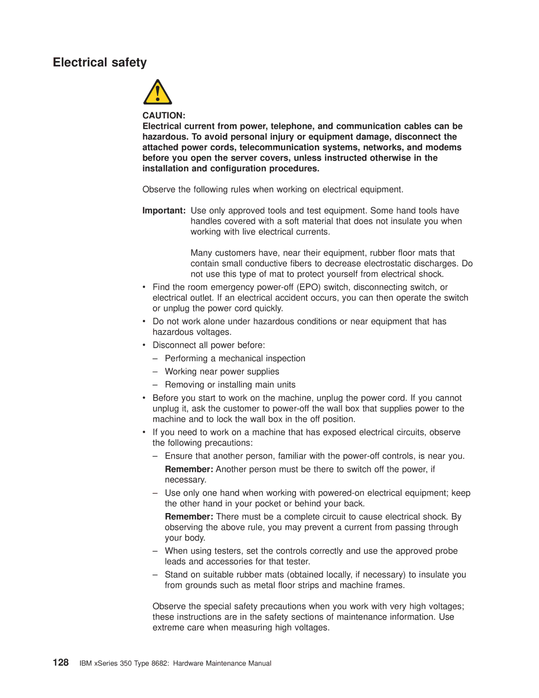 IBM 8682 manual Electrical safety 