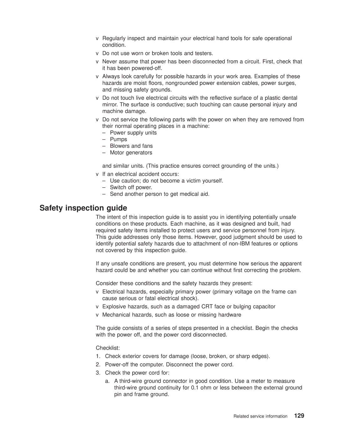 IBM 8682 manual Safety inspection guide 