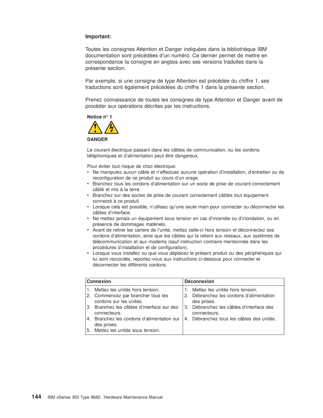 IBM 8682 manual Connexion Déconnexion 